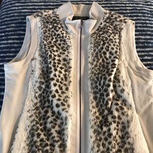 St John Nordstrom faux fur leather vest EUC